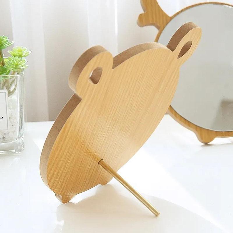 Single Cartoon Wooden Makeup Mirror Desktop Creative PortableHD Thin and Light Travel Student Dormitory Home Bedroom