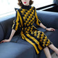 Autumn Winter Plaid Knitted Dress Women's Long  Bottoming Sweater Dress Slim High Neck Pullover Sweater with Sashes