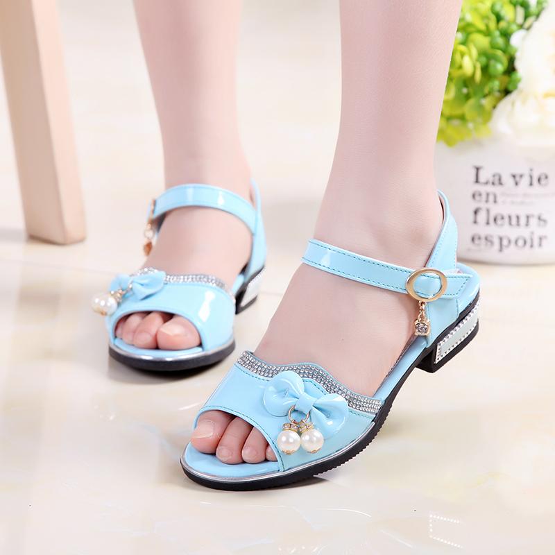 Girls' Sandals Summer Korean Version   High-heeled Children's Beach Shoes  Big children  Little Girls Soft-soled Princess Shoes