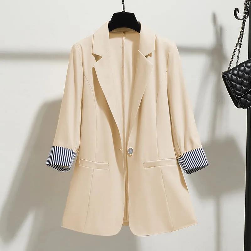 Women's Suit Jacket Slim Fit Drape Thin Sleeves Suit Jacket Elegant Design Ladies Work Wear Temperament Thin Casual Jacket