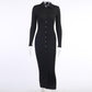 Women's Party Dress Button Knit Dress Autumn and Winter Slim Long-sleeved Long Skirt and Ankle V-neck Tight-fitting Sexy Dress Ladies Split Hem