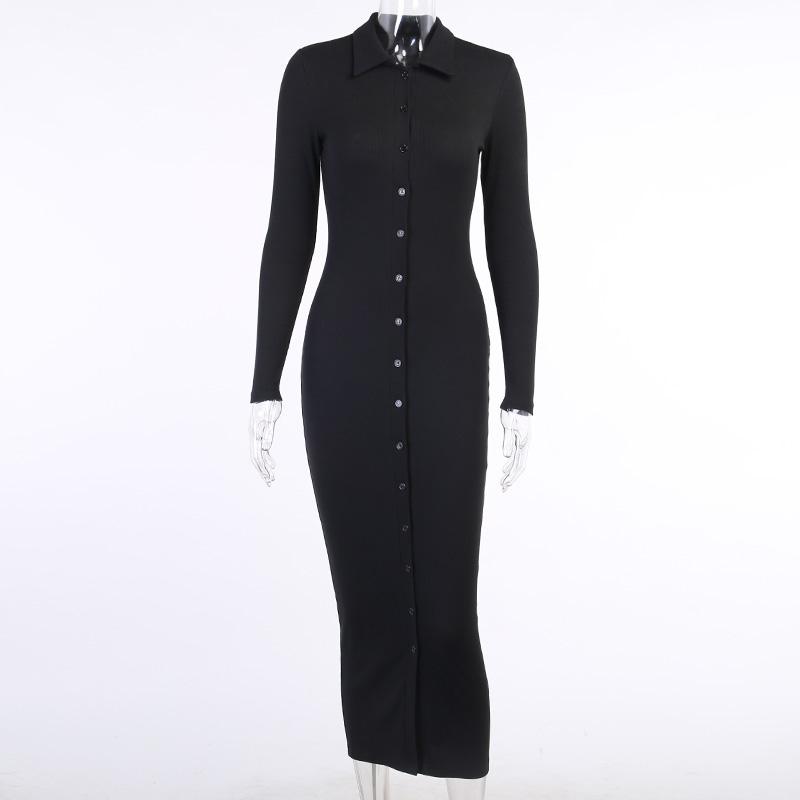 Women's Party Dress Button Knit Dress Autumn and Winter Slim Long-sleeved Long Skirt and Ankle V-neck Tight-fitting Sexy Dress Ladies Split Hem
