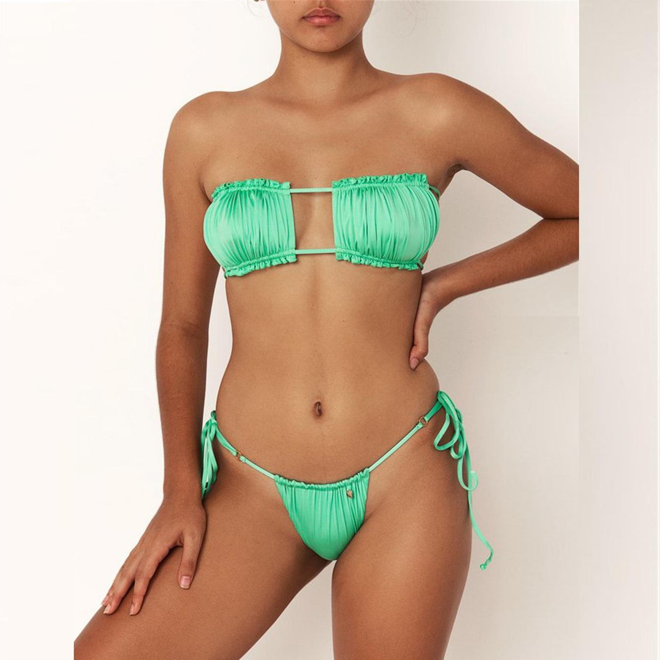 WTEMPO Brand Bikini Sexy Pleated Lace-up Ladies Split Swimsuit with Chest Pad