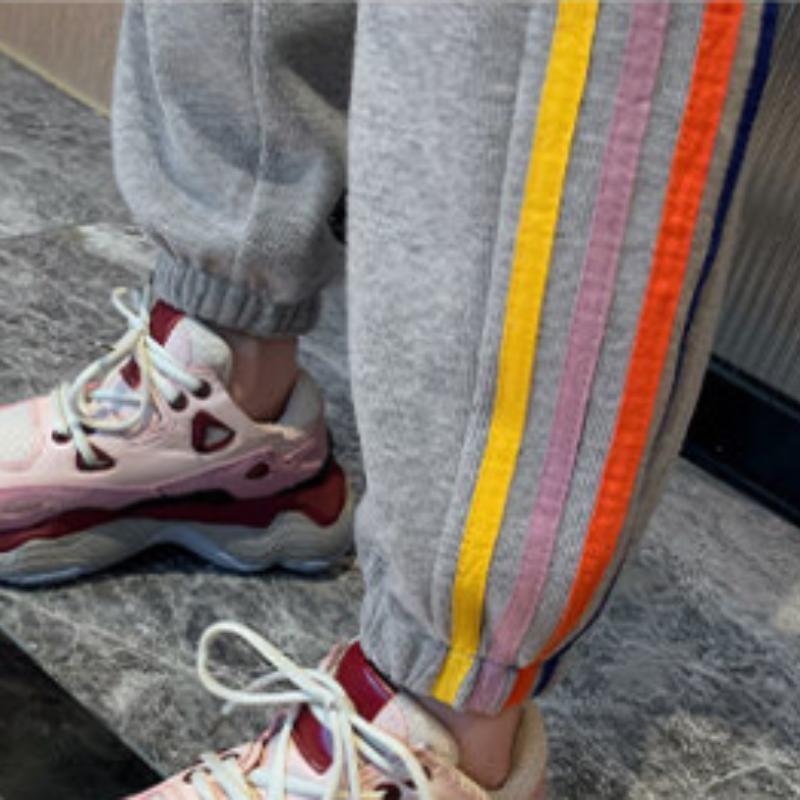 Women's Gray Sweatpants All-match Spring and Summer Loose Loose Feet and Thin Three Bars Casual Sweater Pants
