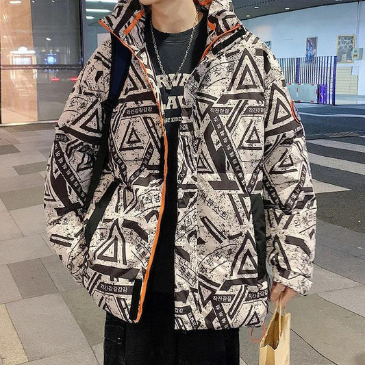 Cotton Jacket Men's Autumn and Winter Korean Style Trendy Handsome Loose Wild Thick Warm Stand-up Collar Padded Jacket