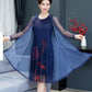 Chiffon Shirt + Dress 2pcs Suit  Women's Sun Protection Clothing Sun-Dress Mid-length Plus Size Shawl Loose Outer Chiffon Cardigan Thin Coat Beach