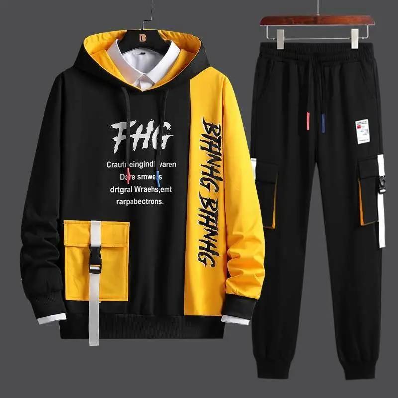 WTEMPO Teens Trendy Sweater Suit Campus Clothing Sports Suit Hooded Pullovers and Casual Pants Men