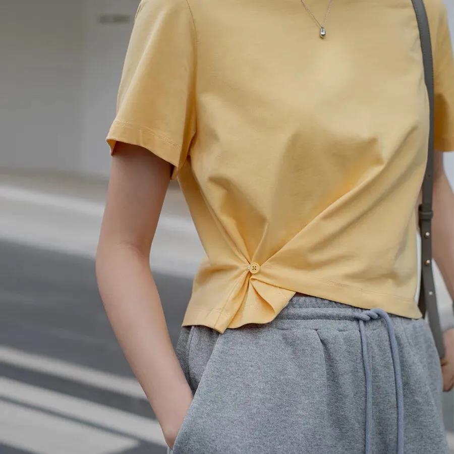 Women Ladies Summer Personality Tops button Irregular Loose Short Sleeve Short T-shirt Blouse