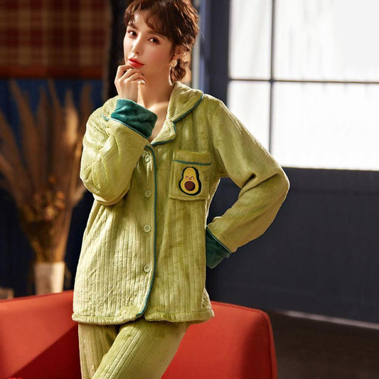 Winter Pajamas for Women Velvet Pyjamas Set Coral Fleece Sleepwear Suit Flannel Warm Home Wear Casual Loose Thick Nightwear Long Sleeve Tops Pants