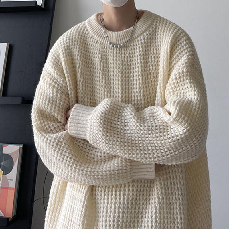 Thick Line Sweater Men's Winter Plus Velvet Thick Round Neck Sweater Casual Loose Top