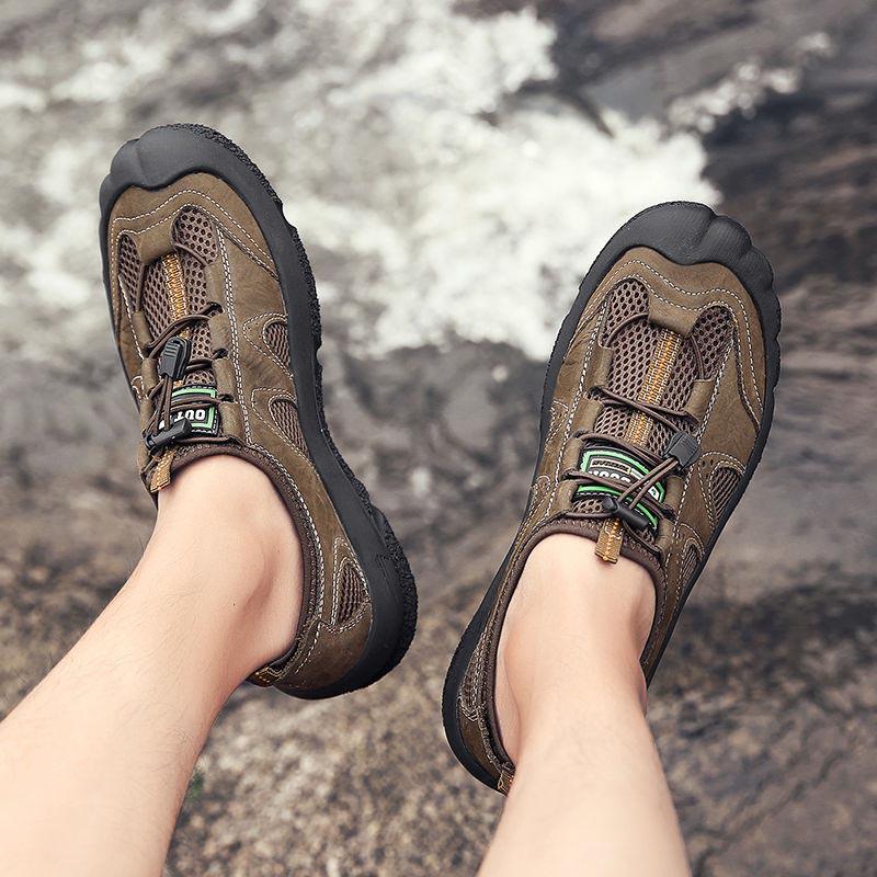 Plus Size 38-46 Men Outdoor Water Sneaker Non Slip Hiking Climbing Aqua Shoes Beach Barefoot Upstream Shoes Leather Seaside Shoes