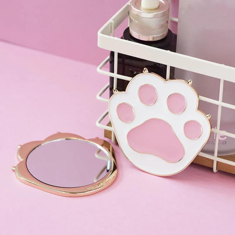 Cat Paw Mini Makeup Mirror Alloy Holiday Gift Women Girl Portable HD Makeup Mirror Irregular Shape