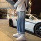 WTEMPO Jeans Denim Pants Spring and Summer Loose Straight Color Gradient Pockets Long Trousers
