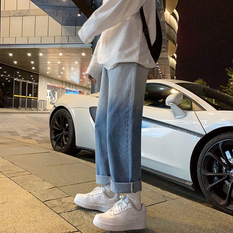 WTEMPO Jeans Denim Pants Spring and Summer Loose Straight Color Gradient Pockets Long Trousers