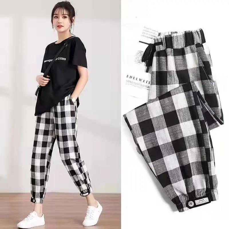 Harlan Pants Women's Loose and Wild Trend Short Autumn and Winter Beam Feet Plaid Casual Leggings