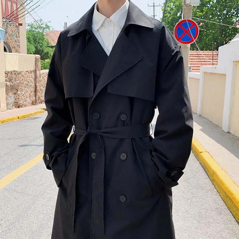 Autumn and Winter Loose Windbreaker Men's Mid-length Coat Jacket Casual Loose Top