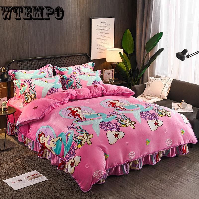 4 Pcs Bedding Set Duvet Cover Set PillowCase Bedclothes Flannel Velvet Crystal Velvet