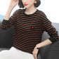 Large Size T-shirt Women's Spring and Autumn Loose Bottoming Shirt Round Neck Striped Long Sleeve All-match Top