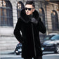 Haining Fur Coat One Mid-length Men's Fur Coat with Faux Fox Fur Collar Fur and Cotton Jacket