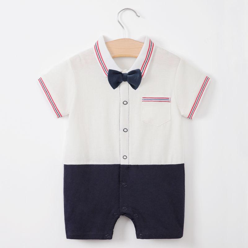 Full Moon One Hundred Days Baby Clothes Boy One Year Old Dress Baby Summer Dress Thin Short Sleeve Pure Cotton Gentleman One-piece