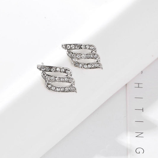Elegant Angel's Wing Zircon Stud Earrings Classic Rhombus Alloy Stud Earrings for Women Girl Jewelry