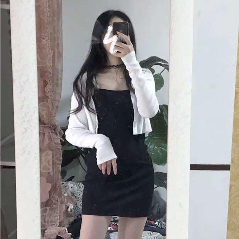 Black Suspender Skirt Dress Was Thin with A Little Black Dress Hepburn Style Skirt Female