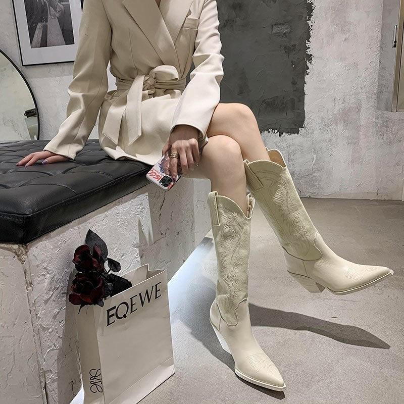 Women's Knee-high Leather Boots Autumn Winter High Boots Thick Heel Martin Boots Western Cowboy Boots