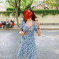 Chiffon Midi Skirt A-line Skirt Retro French Square Collar Puff Sleeves Slit Dress Oil Painting Purple Floral Skirt Elegant Temperament