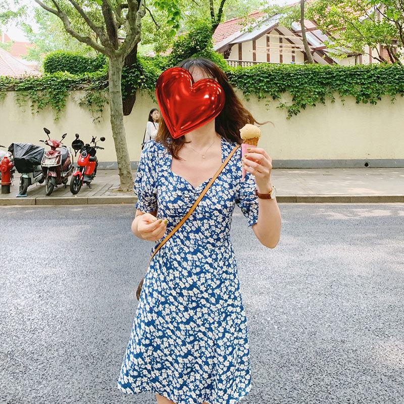 Chiffon Midi Skirt A-line Skirt Retro French Square Collar Puff Sleeves Slit Dress Oil Painting Purple Floral Skirt Elegant Temperament