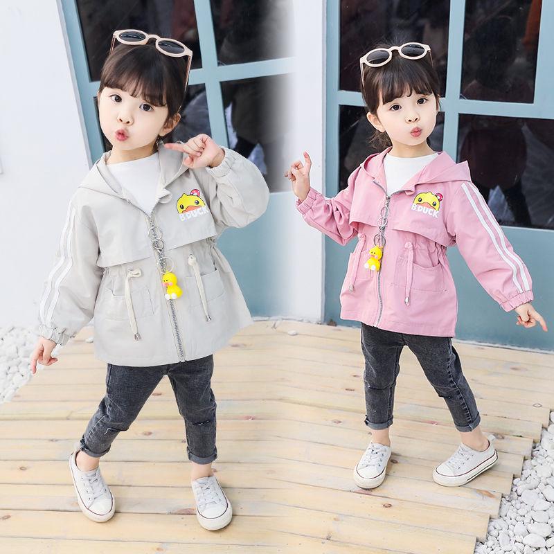 Autumn Girls Windbreaker Coat Baby Kids Cartoon Print Hooded Outwear Baby Kids Coats Jacket Clothing