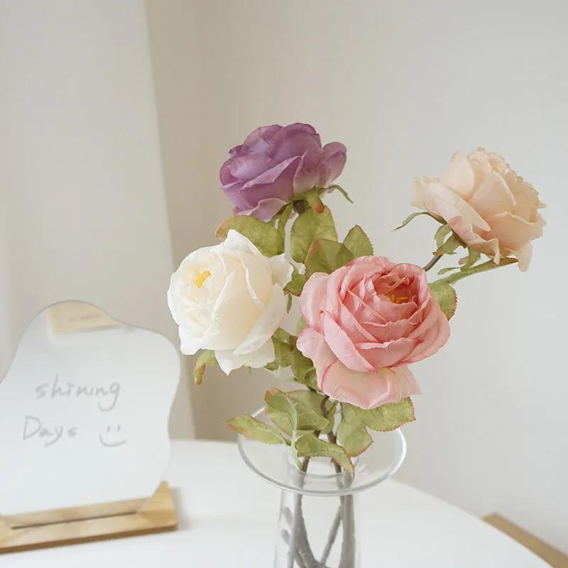 Coke Edge Imitation Dried Flower Rose Flower Korean Light Luxury Decoration Decoration Dining Room Fake Flower Simulation Flower Home Bouquet
