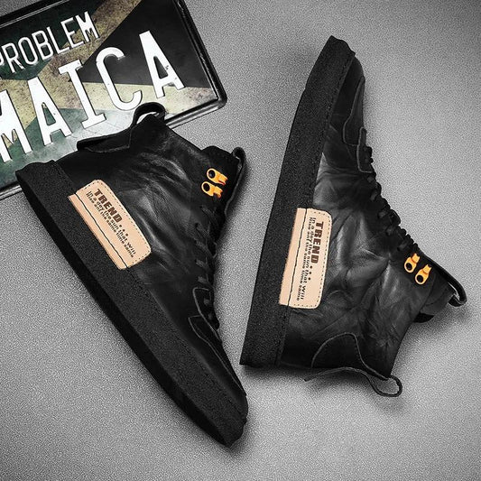 Summer Forest Wooden Men's Shoes Work and Labor Insurance High-top Leather Shoes Leather Casual Sneakers