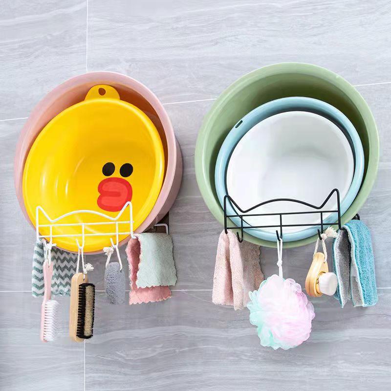 2PCS Washbasin Rack Put Basin Storage Rack Nail-free Towel Rack Dormitory Household Kitchen Bathroom Wall Hanging Rack Drain Basket Pot Cover Rack