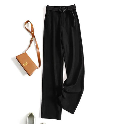 Loose Casual Pants Women Fashion High Waist Flared Long Trousers Black Lady Office Bottoms