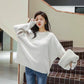Autumn and Winter Sweater Women's Hedging Loose Solid Color Petal Collar Base Sweater