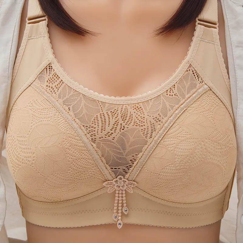 Large Size Thin Section Gathered Anti-glare Adjustment Comfortable Underwear Bra Without Steel Ring Spring and Summer Ladies Breathable Bra