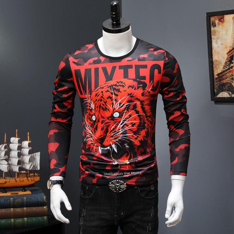 Round neck T-shirt autumn and winter long-sleeved T-shirt sweater men's personality 3D printing