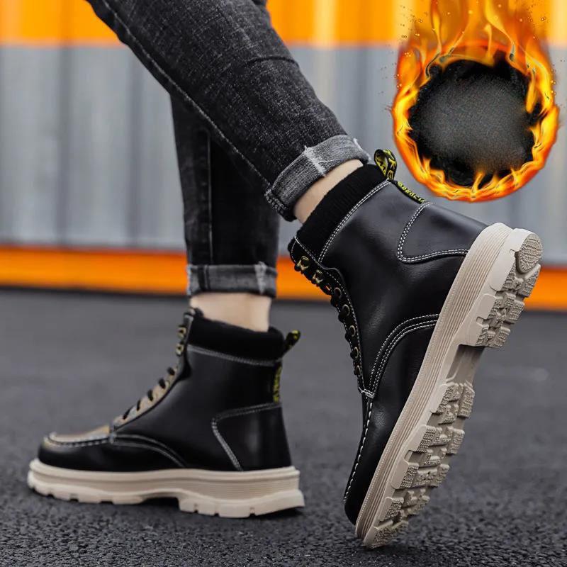 Martin Boots Men's Winter British Style Korean Tooling Shoes Wild Warm Men's Boots Plus Velvet High-top Cotton Shoes Trend Military Boots