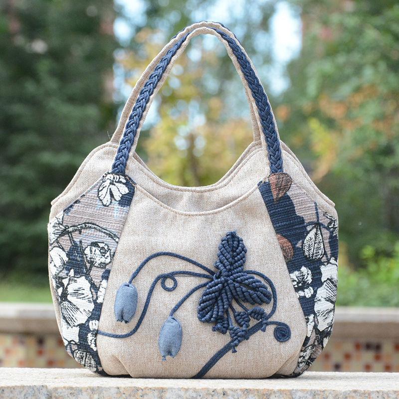Women Anvas Cotton and Linen Woven Handbag Casual Daily Shopper Simple Ethnic Style Animal Flower Print Pattern