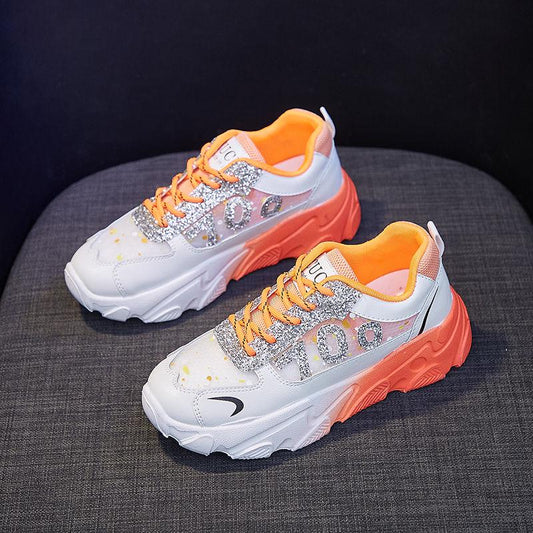 Summer color fresh thick bottom lace-up sneakers female wild mesh breathable daddy shoes sport shoes