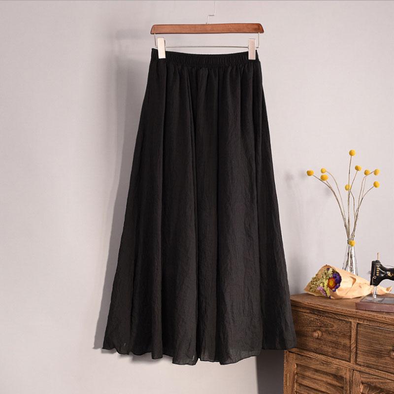 Vintage Women Cotton Linen Skirt High Waisted Elegant Sexy Solid White Black Pleated Skirts Female Maxi Skirts Women Long Skirts