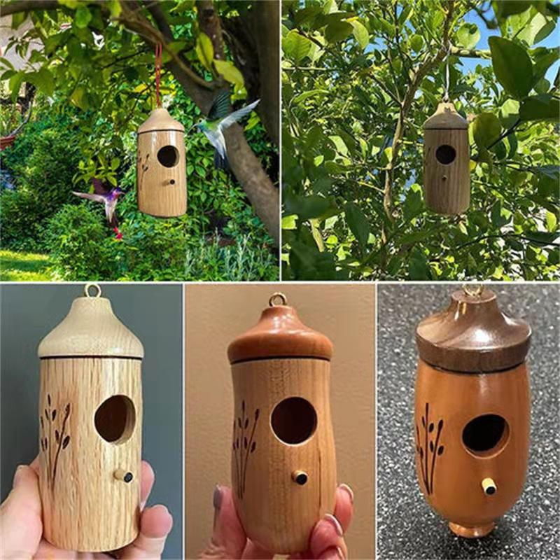 Hummingbird House Wooden Hummingbird House for Outside Hanging, 2Pcs Hummingbird Houses for Outside for Nesting