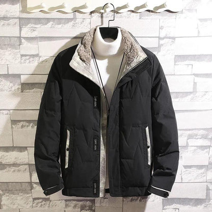 Men's Winter Light Down Jacket Trend Short Lamb Fur Collar White Duck Down Warm Jacket