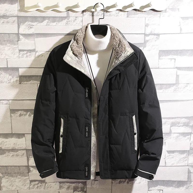 Men's Winter Light Down Jacket Trend Short Lamb Fur Collar White Duck Down Warm Jacket