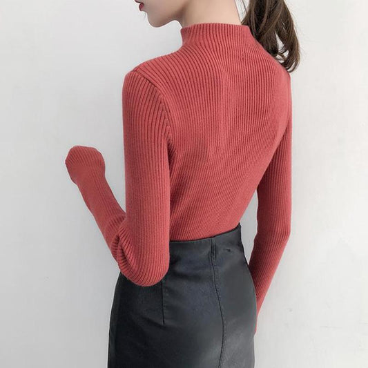 Core Spun Yarn Knitted Top Fall Winter Solid Color Half Turtleneck Sweater Fashion Jacket
