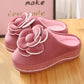 Winter High-heeled Cotton Slippers with Bow Female Cute Princess Style Plus Velvet Home Shoes Thickened Indoor Confinement Shoes