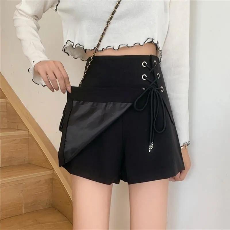 Women Skirts Large Size Casual A-line Mini Skirt Female Summer Solid Color Slim Lace-up Skirt High Waist Irregular Skirt