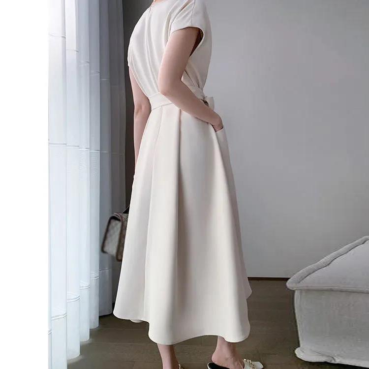 Super Fairy Sweet V-neck Dress White Waist Was Thin and Gentle Style Ladies Temperament Long Dress Female Summer