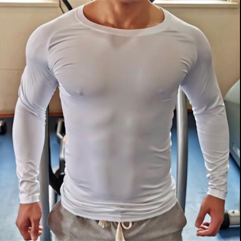 Men's Fitness Long-sleeved Quick-drying Running Sports T-shirt Muscle Training Sports Tights Solid Color Base