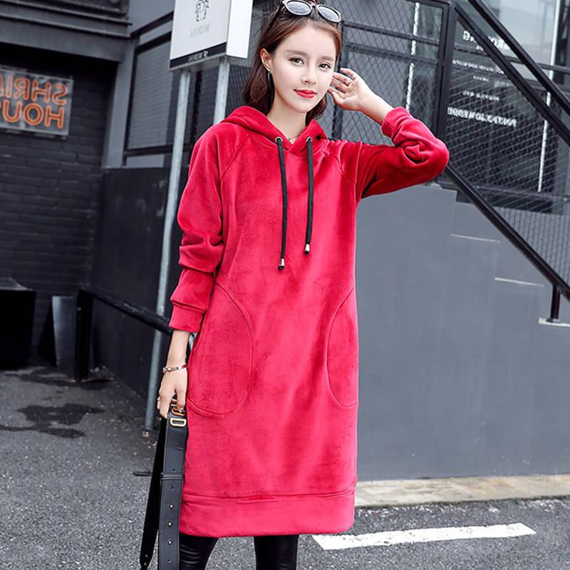 Wild large size long sleeve warm hooded Top autumn and winter sweater cotton female Sweatshirt